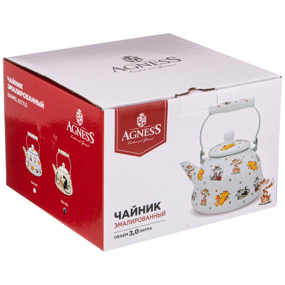 чайник agness эмалированный, 3,0л, серия парижские коты 934-392