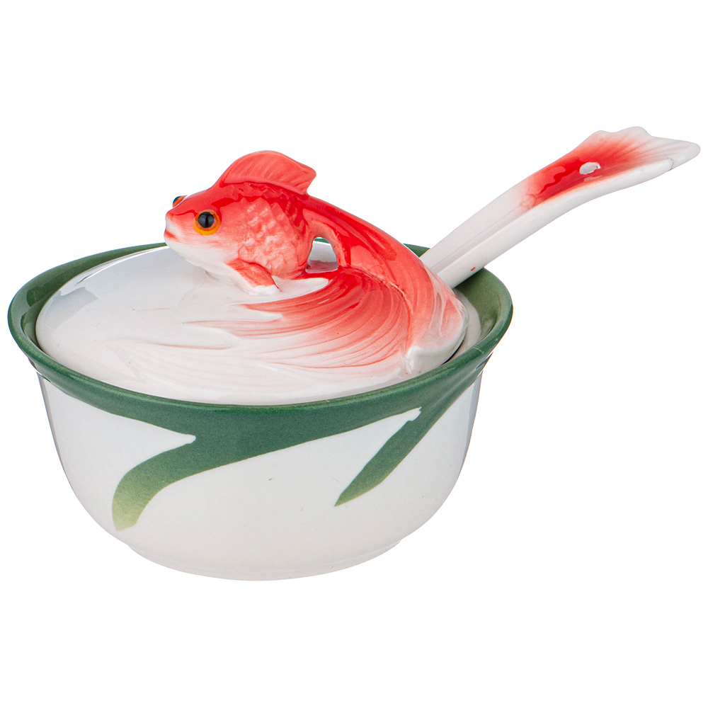икорница с крышкой и ложкой золотая рыбка 10х10х9 см 58-141