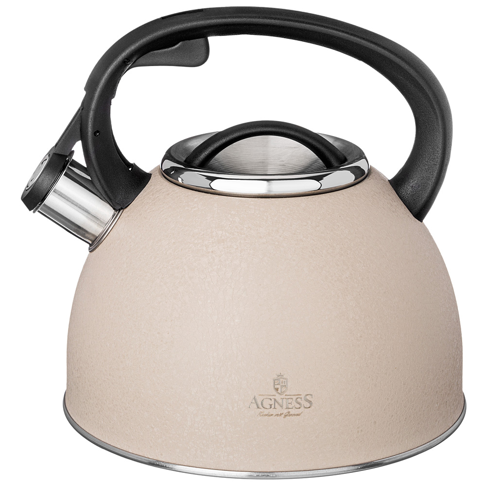 чайник agness со свистком 2,5 л, beige, индукцион. дно 907-250