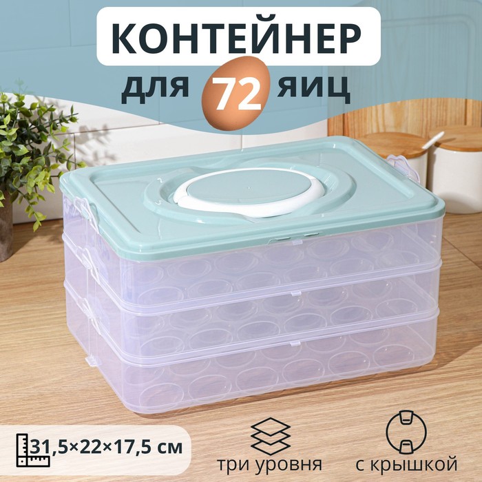 Контейнер для хранения яиц, 31,5x22x17,5 см, в 1 ярусе 24 ячейки, цвет МИКС 4704405