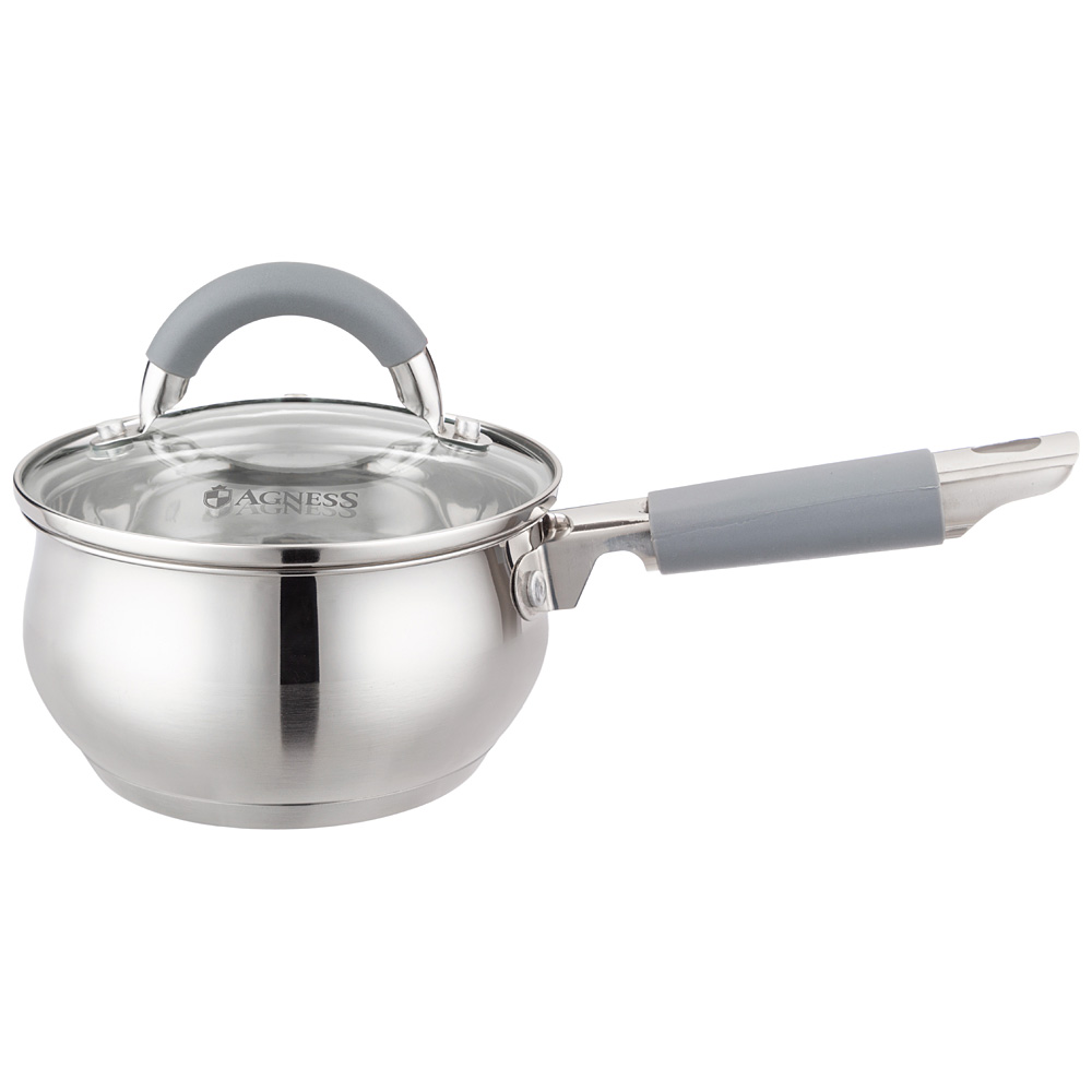 ковш agness со стекл. крышкой серия apple 1,0 л. 14x7.5 см цвет: серый 937-360