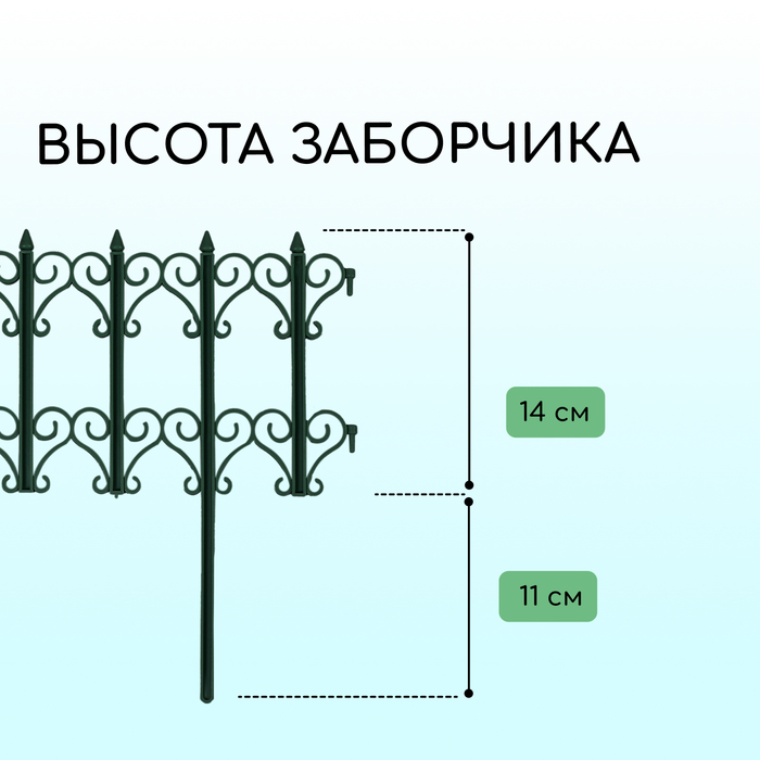 Ограждение декоративное, 25 ? 180 см, 5 секций, пластик, зелёное, «Классика» 1317134