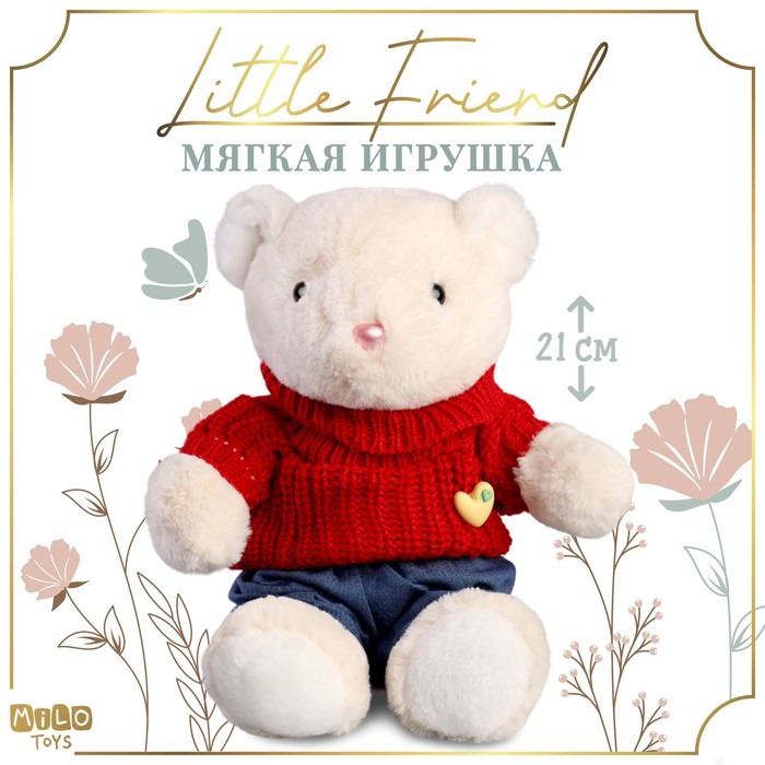 Мягкая игрушка Little Friend, новогодний мишка в красном свитере, 21 см 9905638