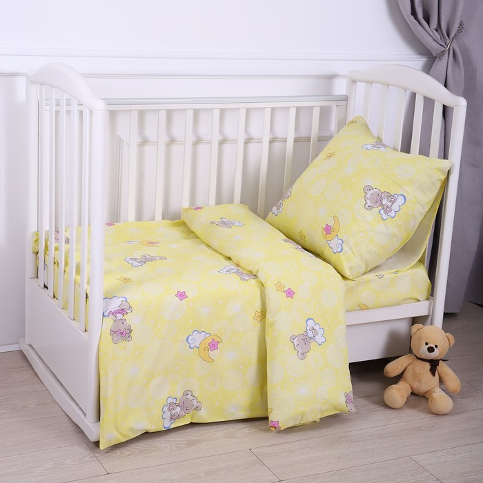 Постельное бельё BABY Мишки на облаках бело-жёлтый 112х147см, 110х150см, 60х60см, бязь 120г/м, , хлопок 100% 9531564