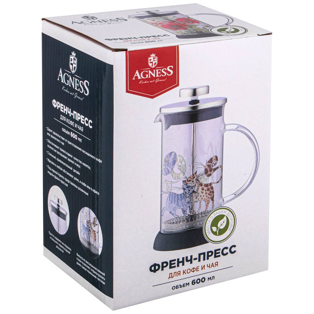френч-пресс agness котики 600 мл 894-121