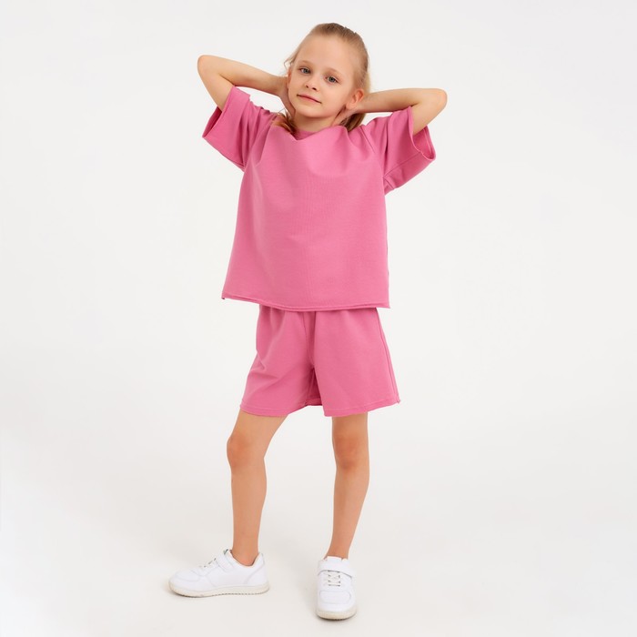 Костюм детский (футболка, шорты) MINAKU: Casual Collection цвет пудровый, рост 122 7695361