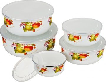 набор мисок эмалированных с крышками 10 пр. 200/320/560/820/1080 мл 934-281