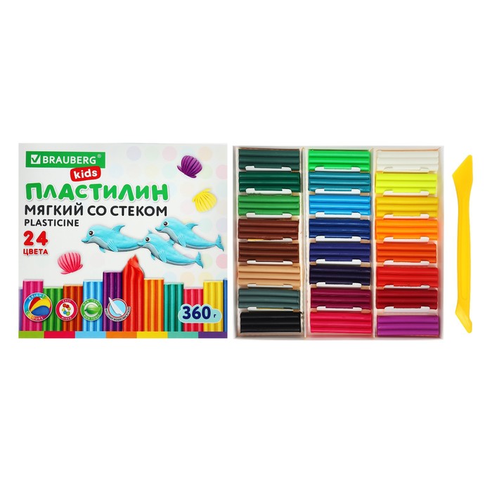 Пластилин мягкий (восковой) 24цв 360гр BRAUBERG KIDS 9919243