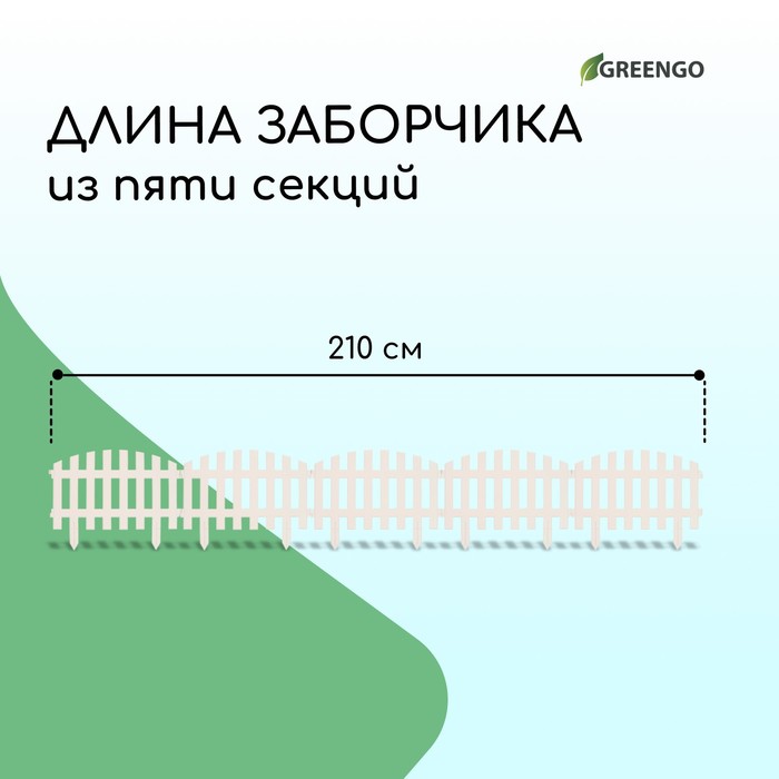Ограждение декоративное, 35 ? 210 см, 5 секций, пластик, белое, RENESSANS, Greengo 3338437