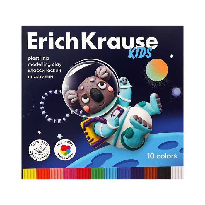 Пластилин 10 цветов, 180 г, ErichKrause Kids Space Animals, со стеком, в картонной упаковке 10326399