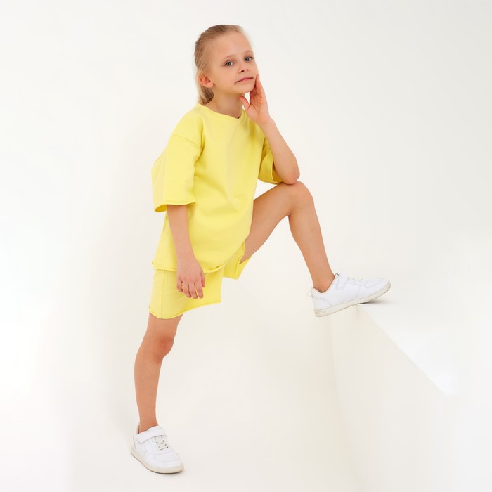 Костюм детский (футболка, шорты) MINAKU: Casual Collection цвет лимонный, рост 128 7695372