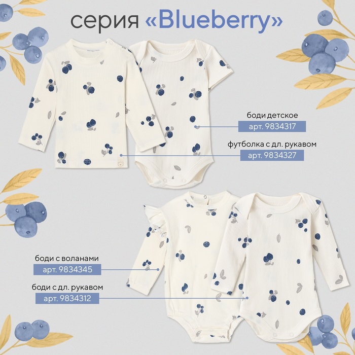 Набор слюнявчиков на кнопках Крошка Я Blueberry, 2 шт, молочный 9834382