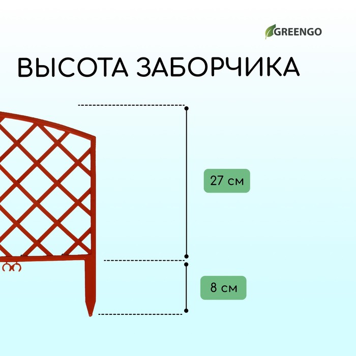 Ограждение декоративное, 35 ? 220 см, 5 секций, пластик, терракотовое, ROMANIKA, Greengo 3338435