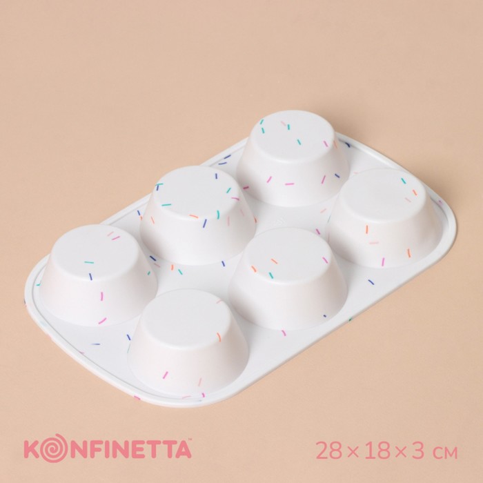 Форма для выпечки KONFINETTA «Фигуры. Круг», силикон, 28x18x3,5 см, 6 ячеек (диаметр 7,5 см), цвет белый 9687225