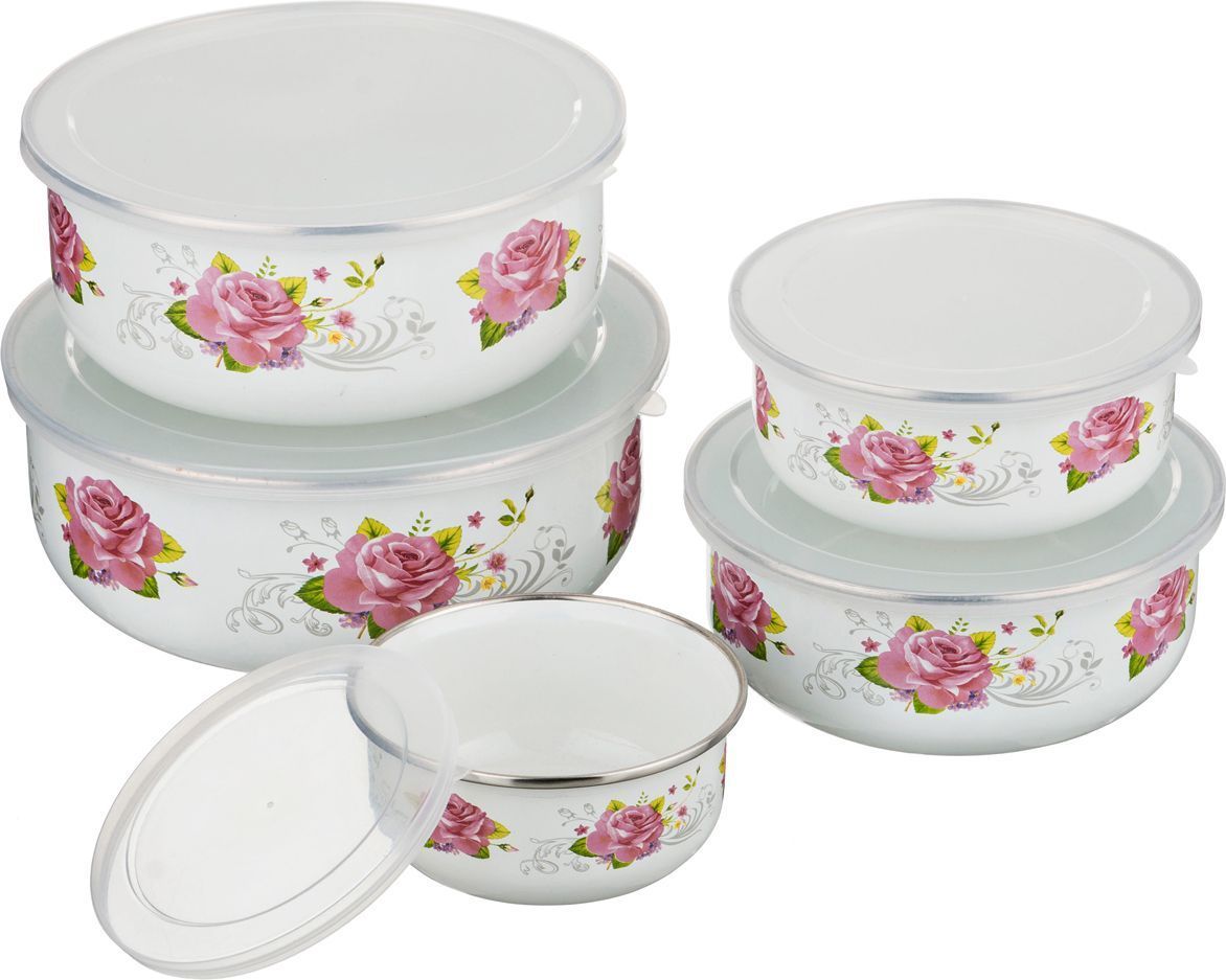 набор мисок эмалированных с крышками 10 пр. 200/320/560/820/1080 мл 934-283