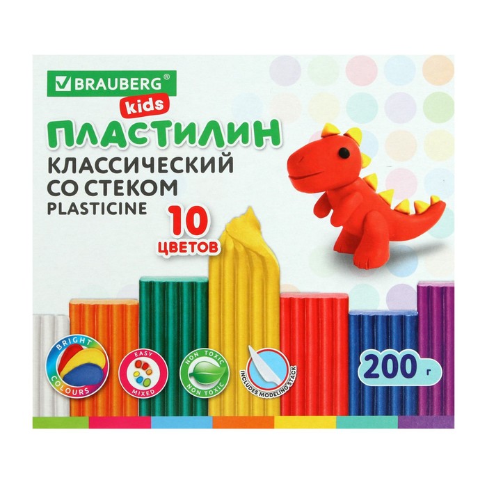 Пластилин 10 цветов 200 г KIDS, со стеком 9049417