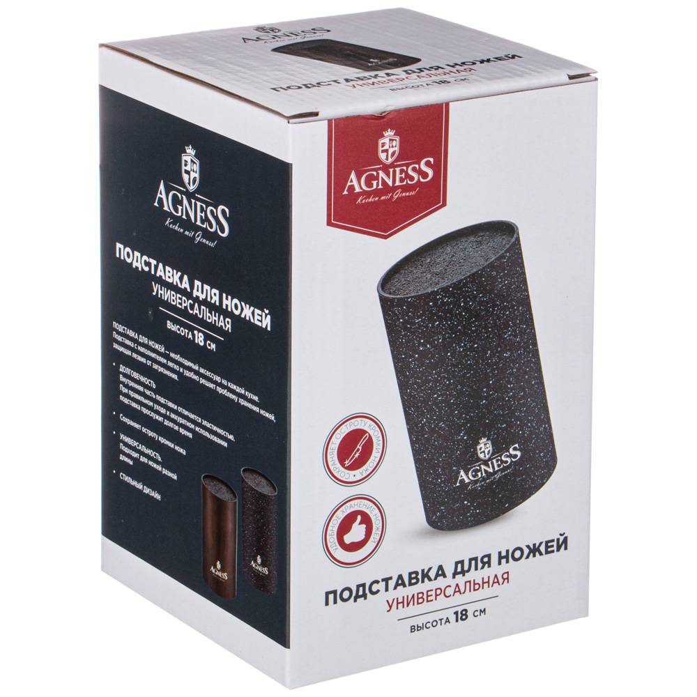 подставка для ножей agness black marble универсальная,11х18см 911-688