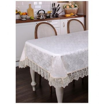 скатерть ричард 160х220см, 100 проц п/э, с кружевом,шампань,жаккард цветы 850-834-01