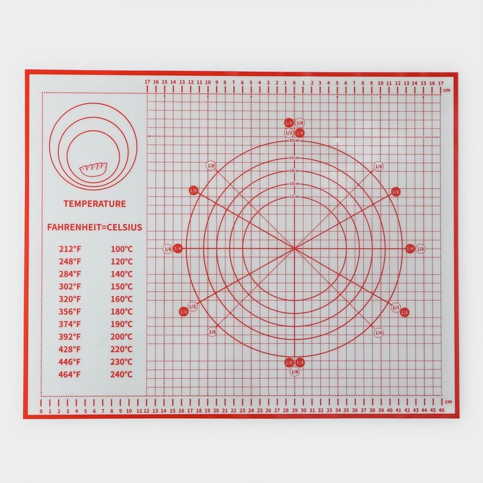 Армированный коврик для выпечки с разметкой, силикон, 50x40 см, цвет красный 4021247