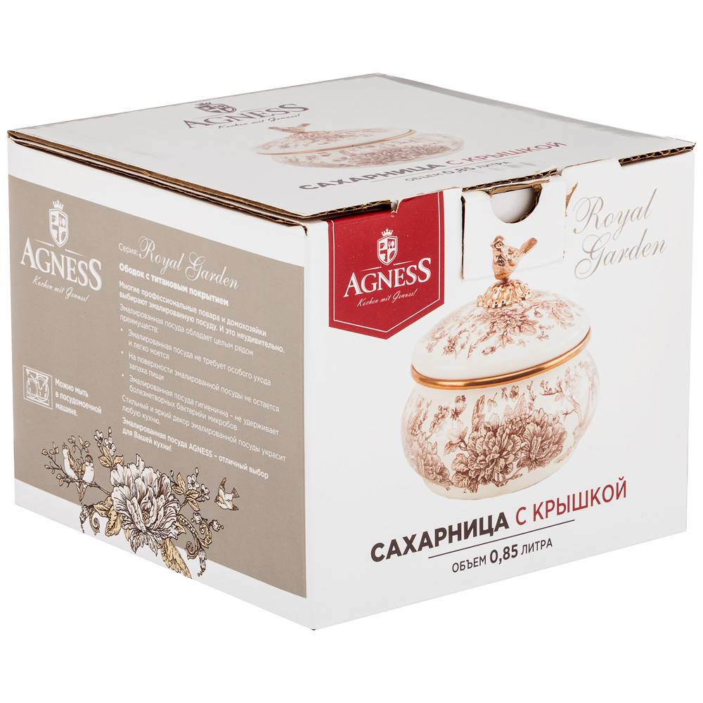 сахарница agness эмалированная, серия royal garden 850mл 950-093