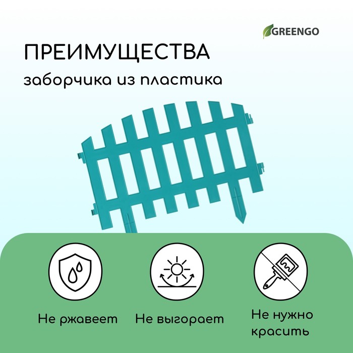 Ограждение декоративное, 35 ? 210 см, 5 секций, пластик, бирюзовое, RENESSANS, Greengo 2484808