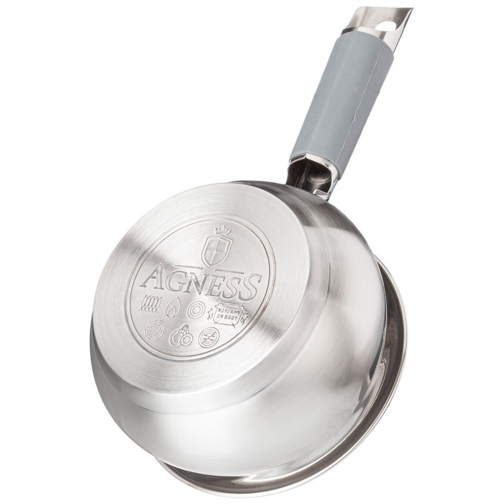 ковш agness со стекл. крышкой серия apple 1,0 л. 14x7.5 см цвет: серый 937-360