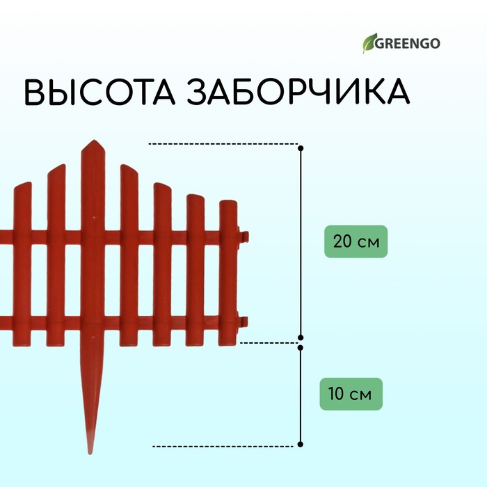 Ограждение декоративное, 30 ? 300 см, 5 секций, пластик, терракотовое, Greengo 3296972