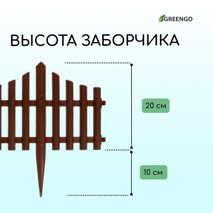 Ограждение декоративное, 30 ? 300 см, 5 секций, пластик, коричневое, Greengo 3296974