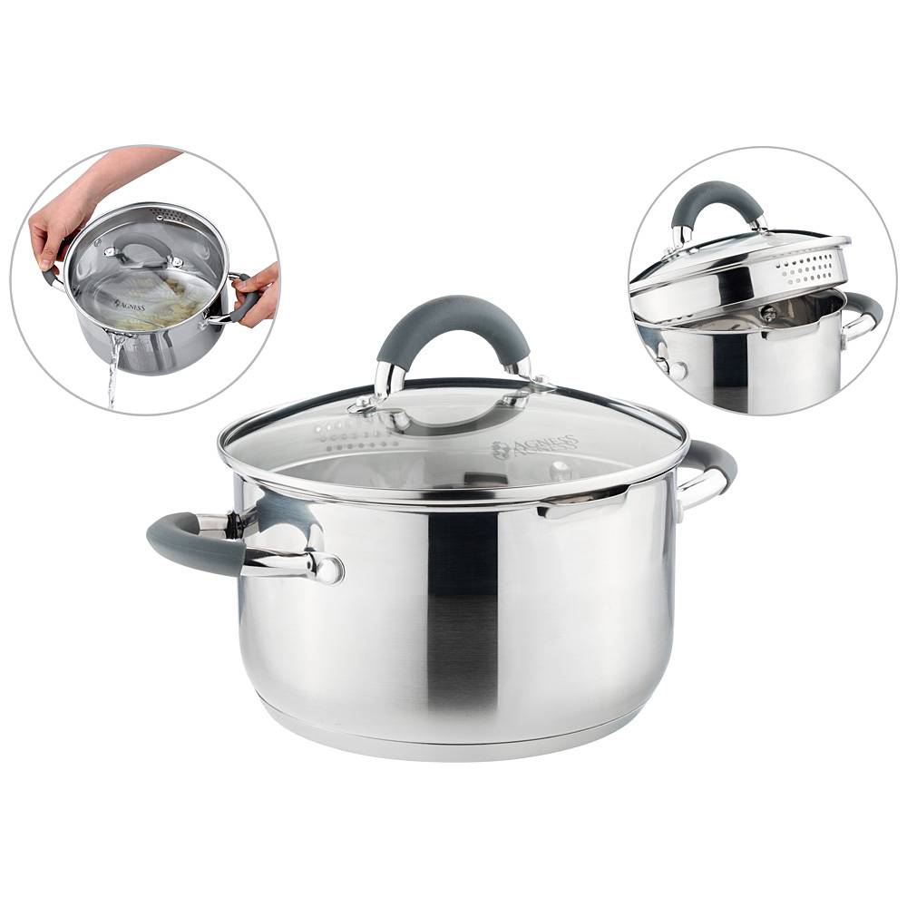кастрюля agness profi home со стеклянной крышкой, 3,0л 20x11.5 см цвет ручек:серый 914-217