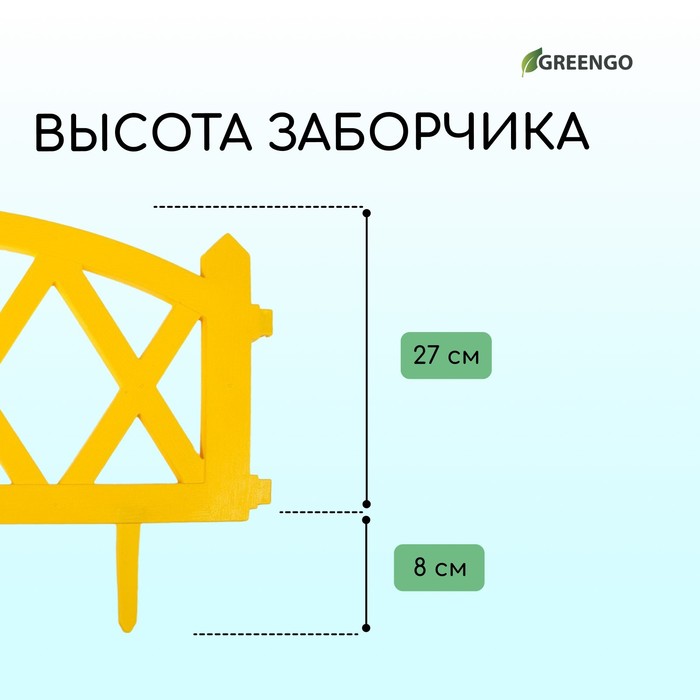 Ограждение декоративное, 35 ? 232 см, 4 секции, пластик, жёлтое, MODERN, Greengo 3338449