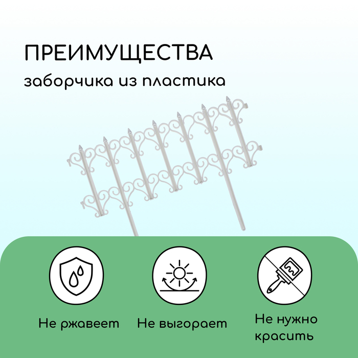 Ограждение декоративное, 25 ? 180 см, 5 секций, пластик, белое, «Классика» 1317133