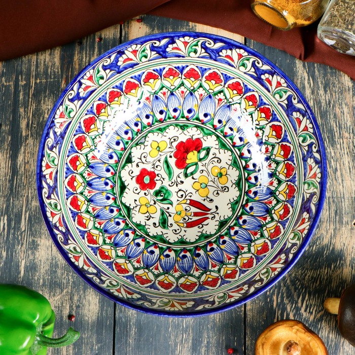 Супница Риштанская Керамика Цветы, 25 см, синяя 4453406