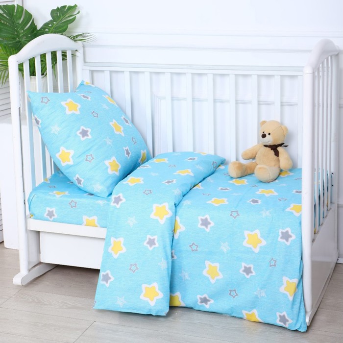 Постельное бельё BABY Звёздочки, цвет бирюза, 112х147см,110х150см, 60х60см, бязь 142гр/м, 100% хлопок 9485547