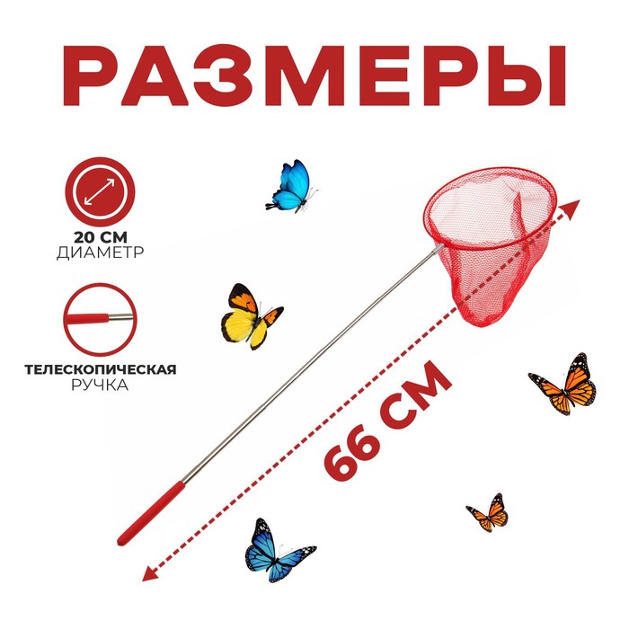 Сачок детский, телескопический 66 см, диаметр: 20 см, цвета МИКС 2816038