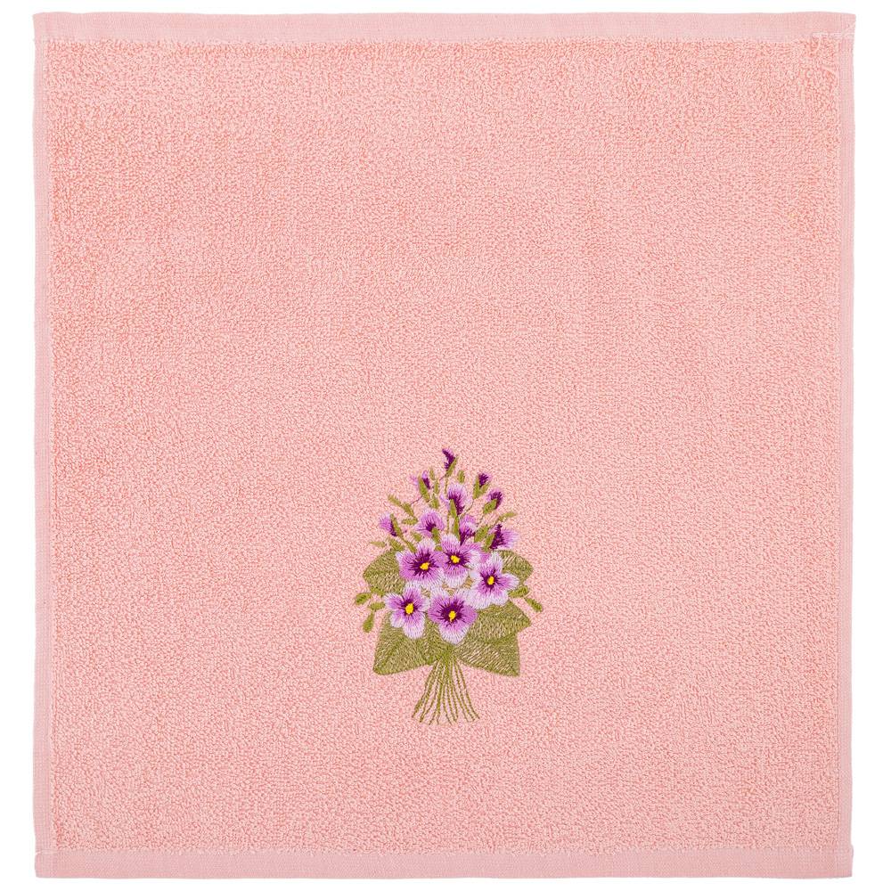 салфетка махровая фиалка 35х35см, 100 проц хлопок, розовый, вышивка 850-600-54