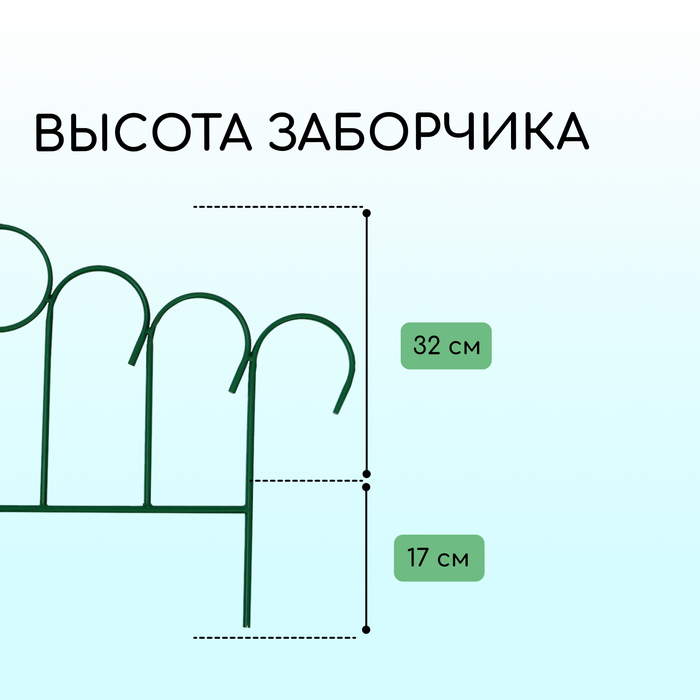 Ограждение декоративное, 49 ? 415 см, 5 секций, металл, зелёное, «Восход» 2083037