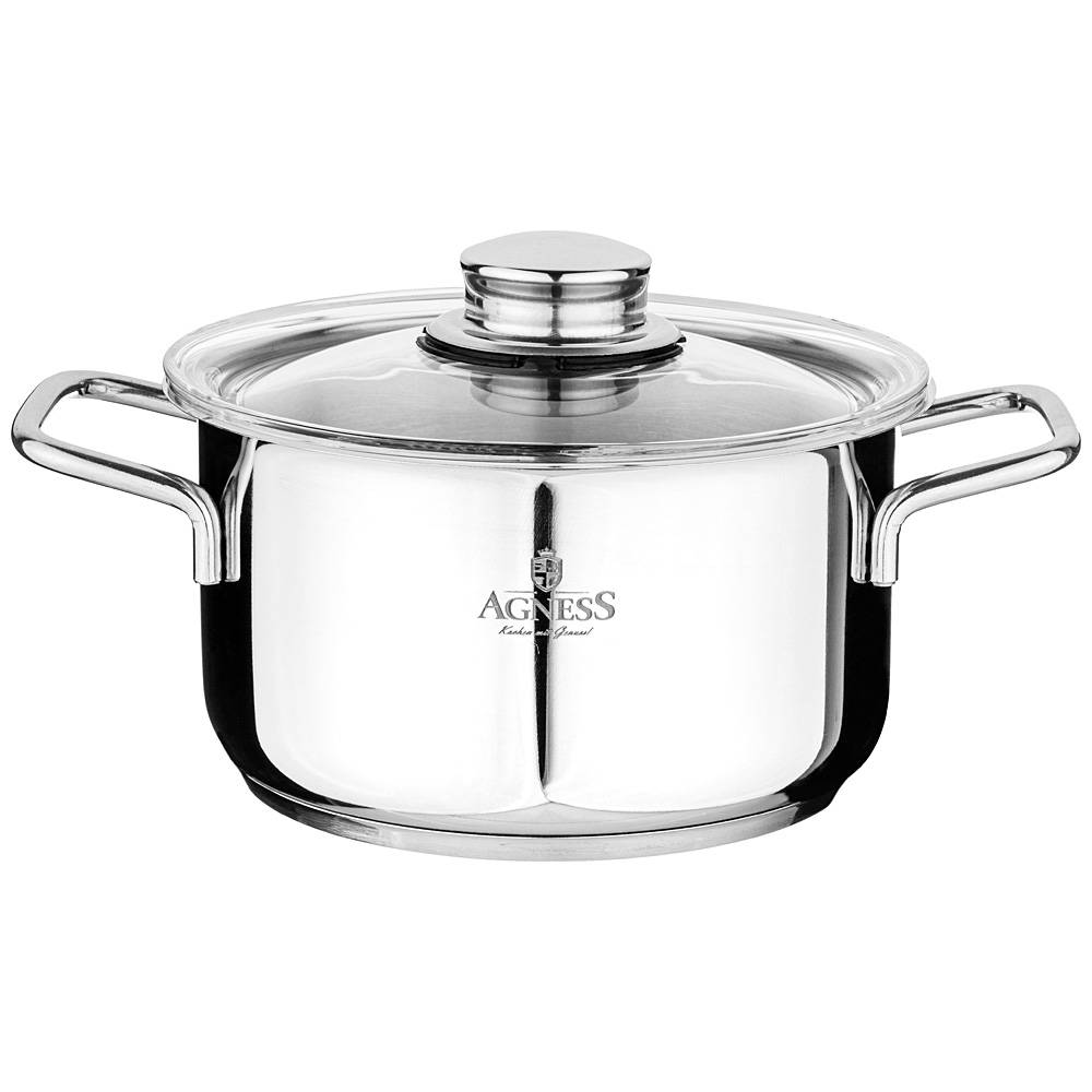 кастрюля agness монблан 16х9 см, 1,8 л. нерж сталь 936-121