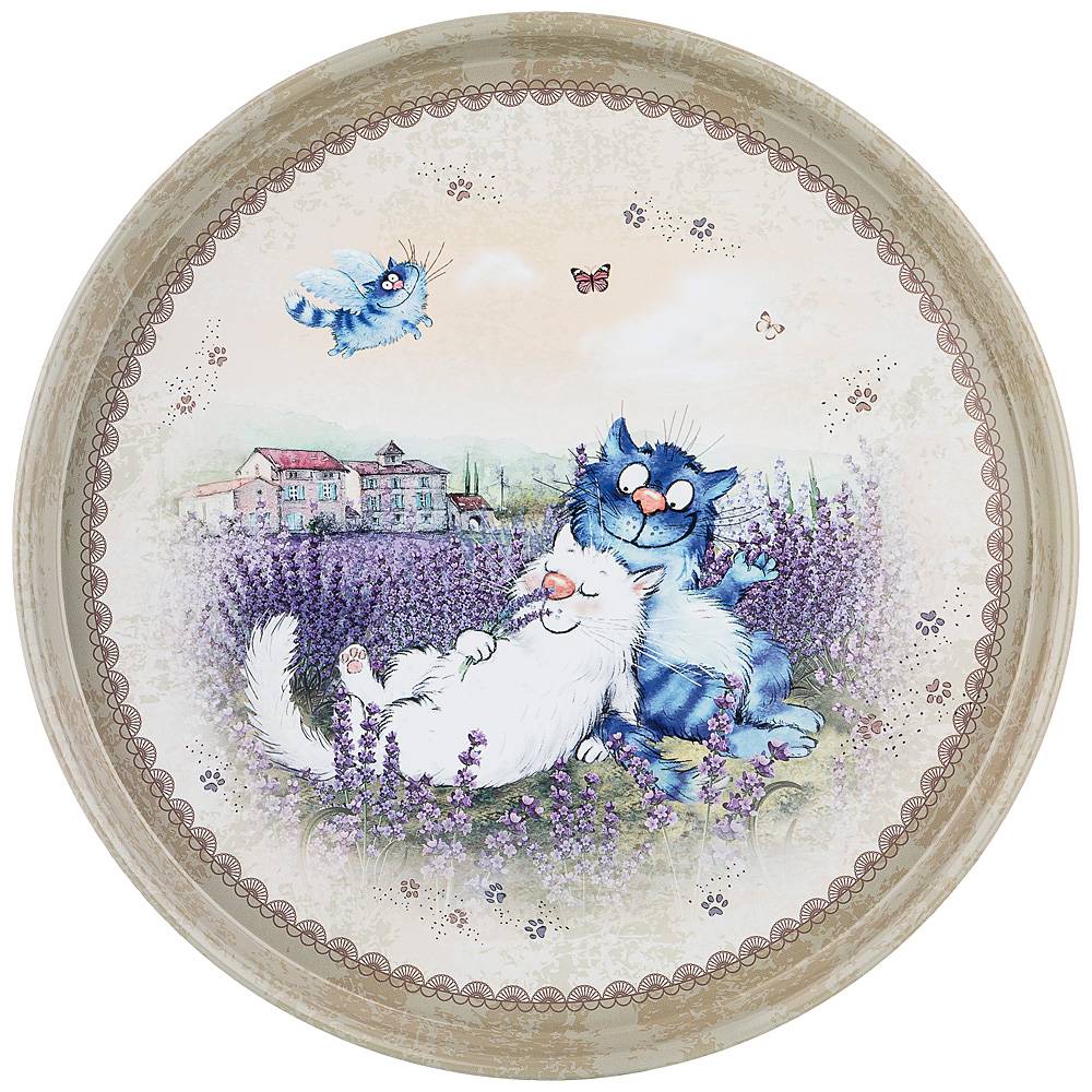 поднос сервировочный синие коты 33х2,1 см 898-023