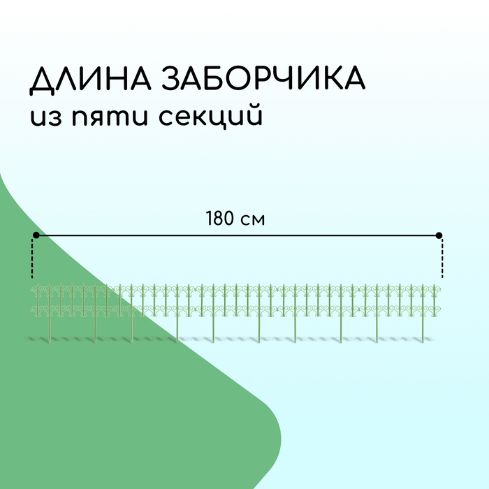 Ограждение декоративное, 25 ? 180 см, 5 секций, пластик, салатовое, «Классика» 3305313