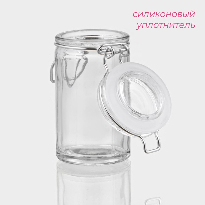 Банка стеклянная для хранения сыпучих продуктов Доляна «Оптима», 80 мл, 4,3x8,2 см, с бугельным замком 1701870
