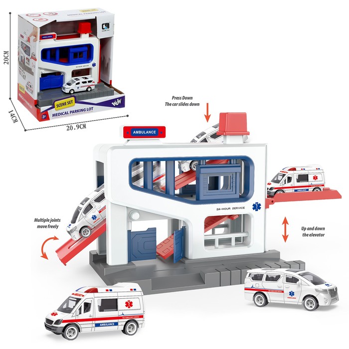 Парковка «Скорая», подъёмный механизм, 1 машинка в комплекте, МИКС 9666941
