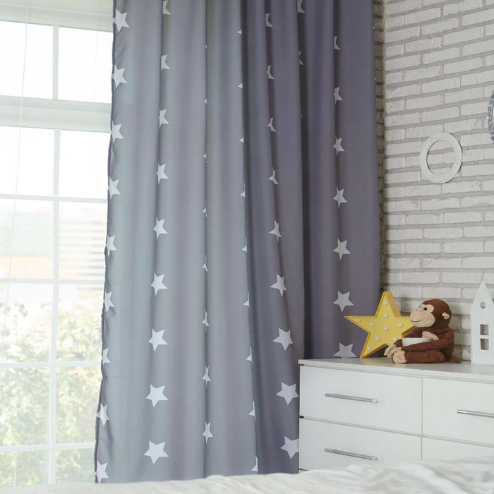 Комплект штор Этель Grey stars 145*260 см-2 шт, 100% п/э, 140 г/м2 5181444