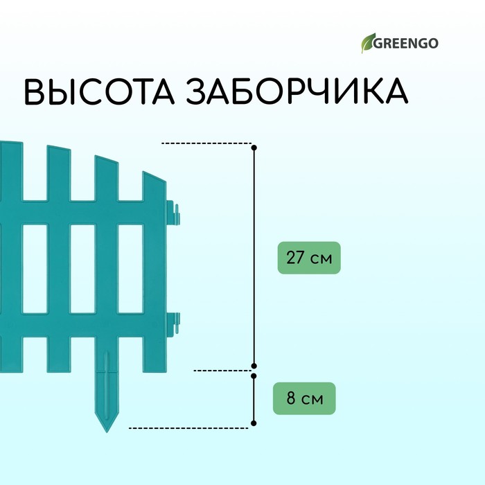 Ограждение декоративное, 35 ? 210 см, 5 секций, пластик, бирюзовое, RENESSANS, Greengo 2484808