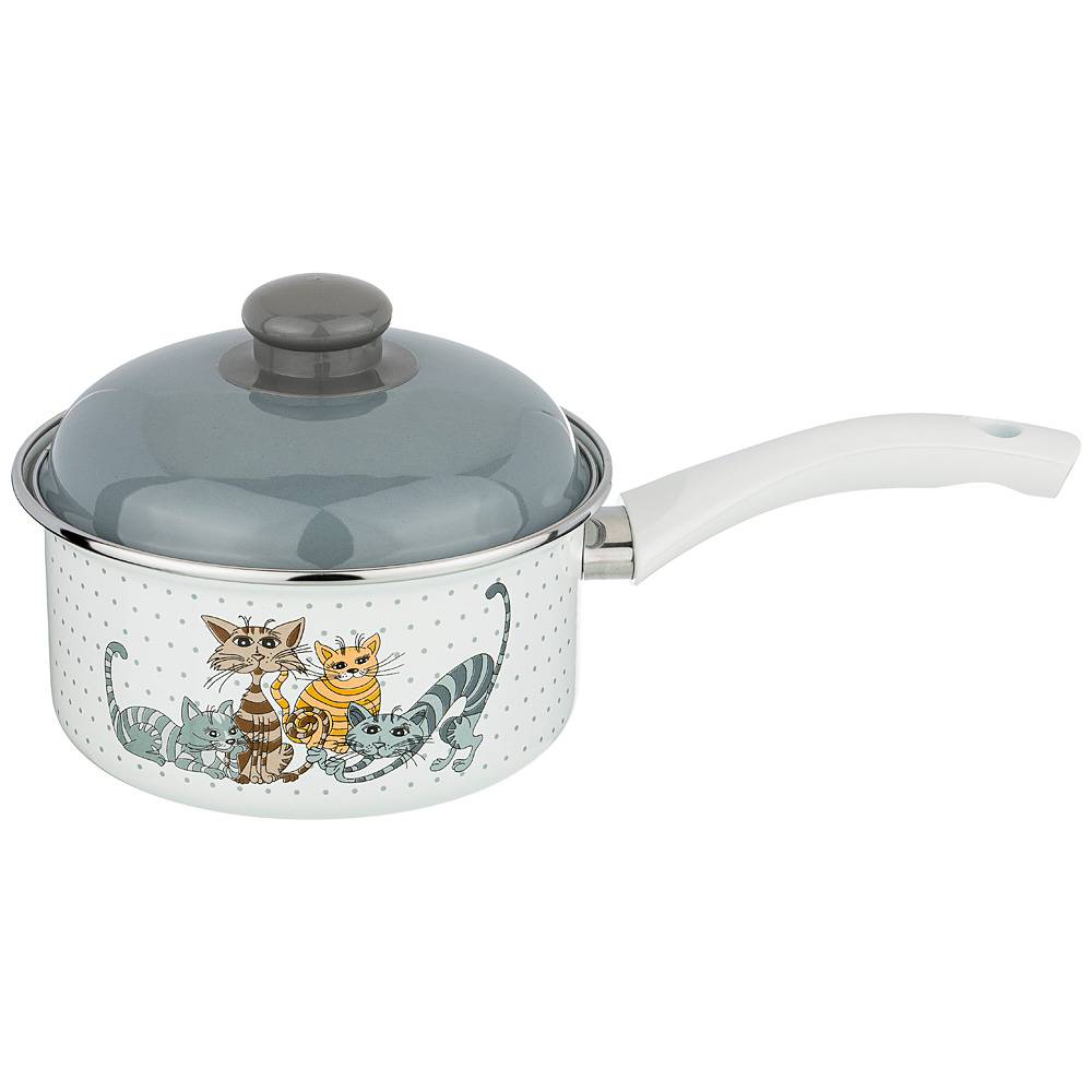 ковш эмалированный с пластик.ручкой, серия озорные коты 1,5л диа.16см 951-006