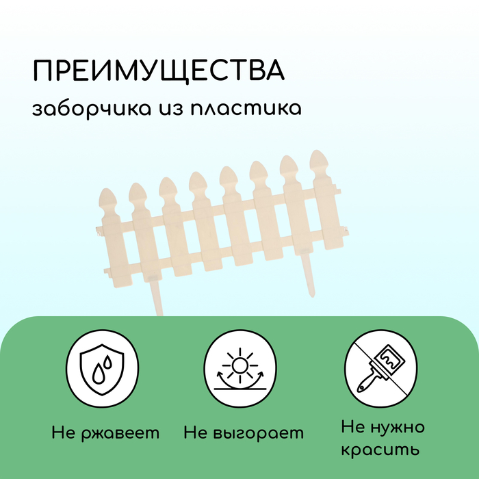 Ограждение декоративное, 30 ? 200 см, 4 секции, пластик, белое, «Штакетник» 2144340