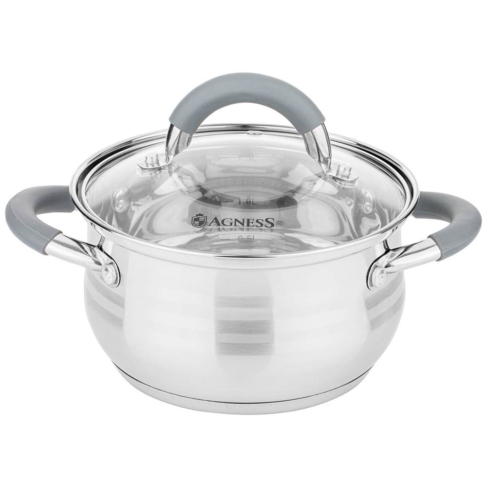 кастрюля agness со стекл. крышкой серия classic 2,6 л. 18х11,5 см 937-431