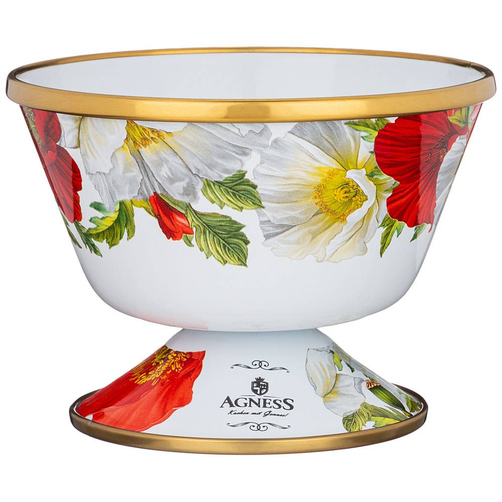 конфетница agness эмалированная, серия маки 14см 950-484