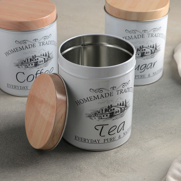 Банки жестяные для хранения сыпучих продуктов Sugar Coffee Tea, 1,2 л, 10,5x14 см, 3 шт, цвет серый 4577793
