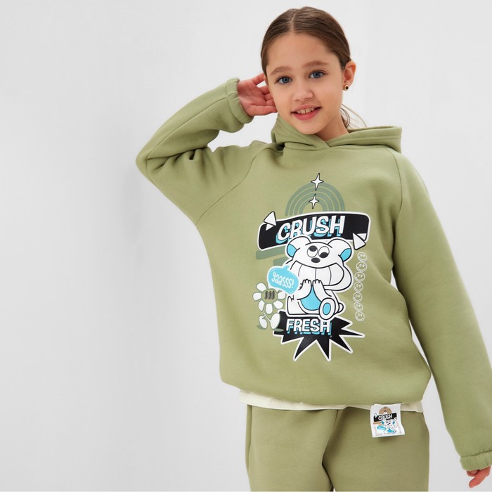 Толстовка (худи) детская MINAKU: CRUSH, цвет оливковый, рост 122 см 9906678