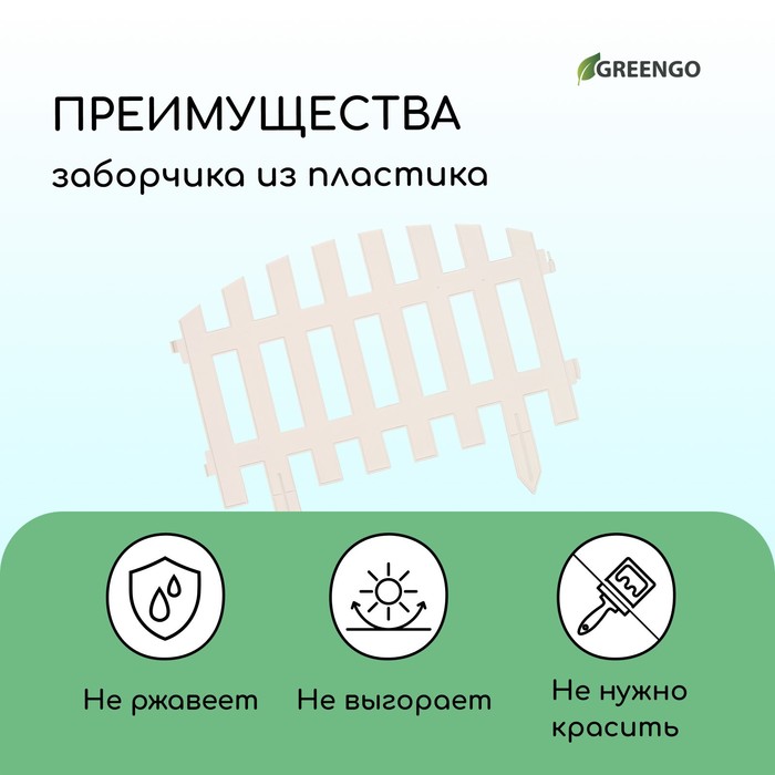 Ограждение декоративное, 35 ? 210 см, 5 секций, пластик, белое, RENESSANS, Greengo 3338437